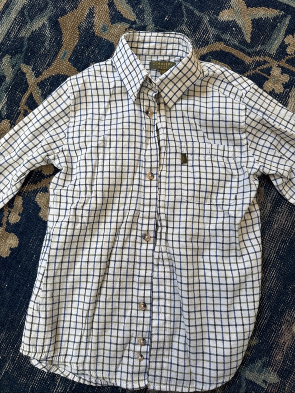 Country Kids White Shirt with Blue Windowpane Plaid